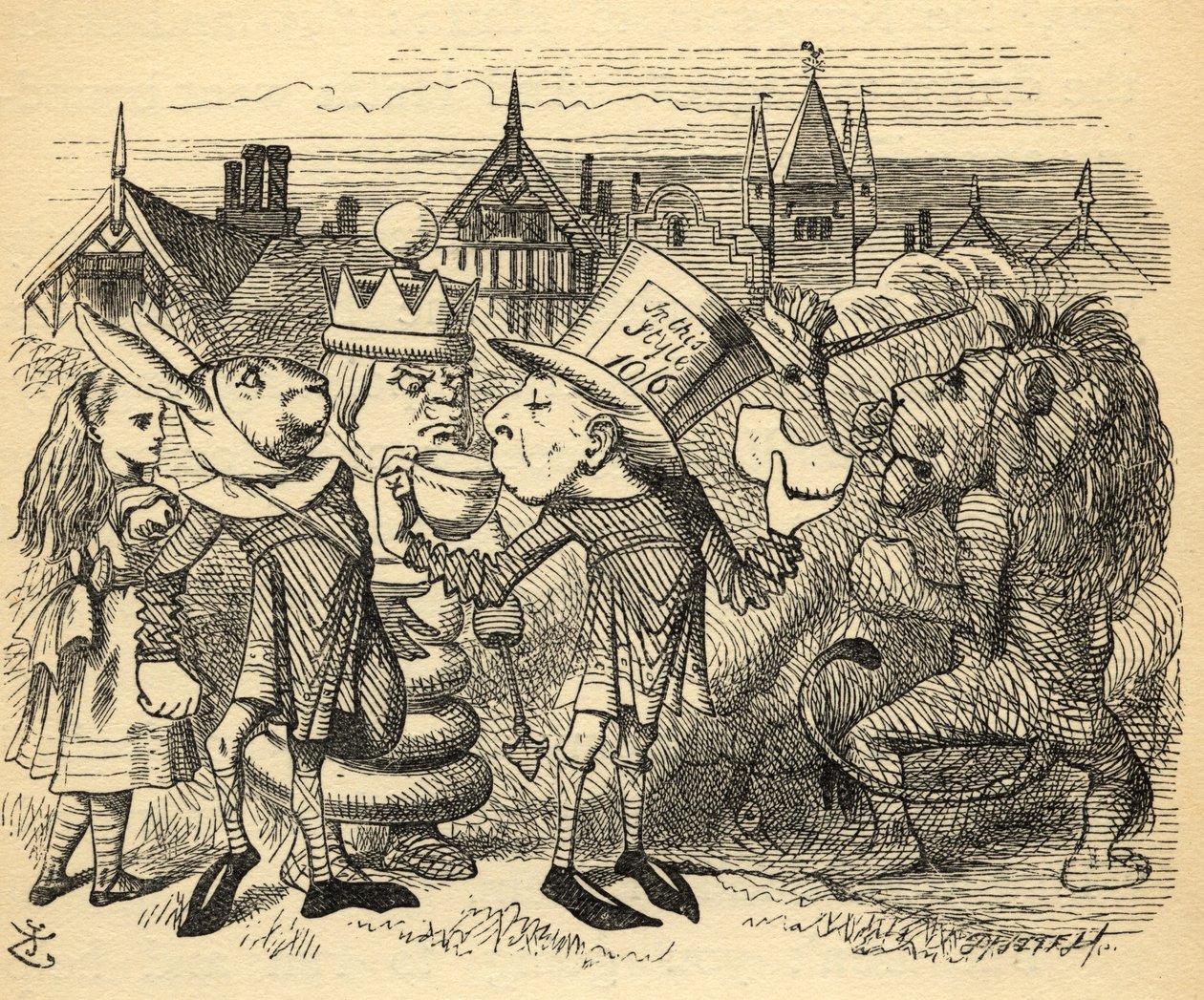 The Mad Hatter, Hare, the King and Alice, illustrasjon fra 