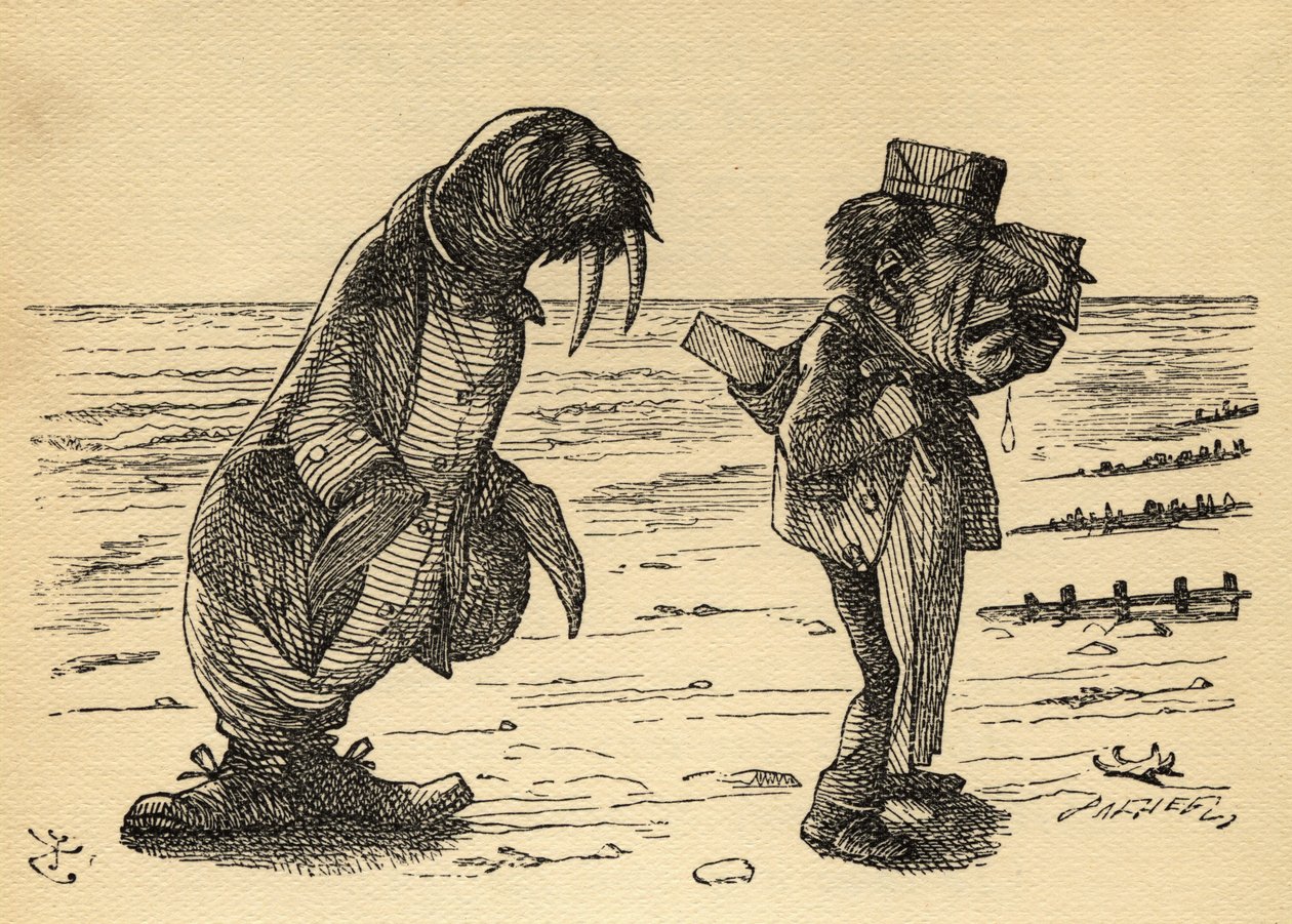 The Walrus and the Carpenter, illustrasjon fra "Through the Looking Glass" av Lewis Carroll (1832-98) først publisert 1871 av John Tenniel