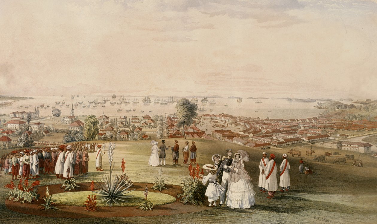 Utsikt over Singapore fra Fort Canning, 1846 (wc på papir) av John Turnbull Thomson