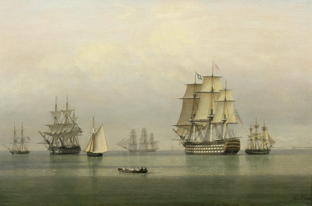 Krigsskip på et rolig hav av John Ward of Hull
