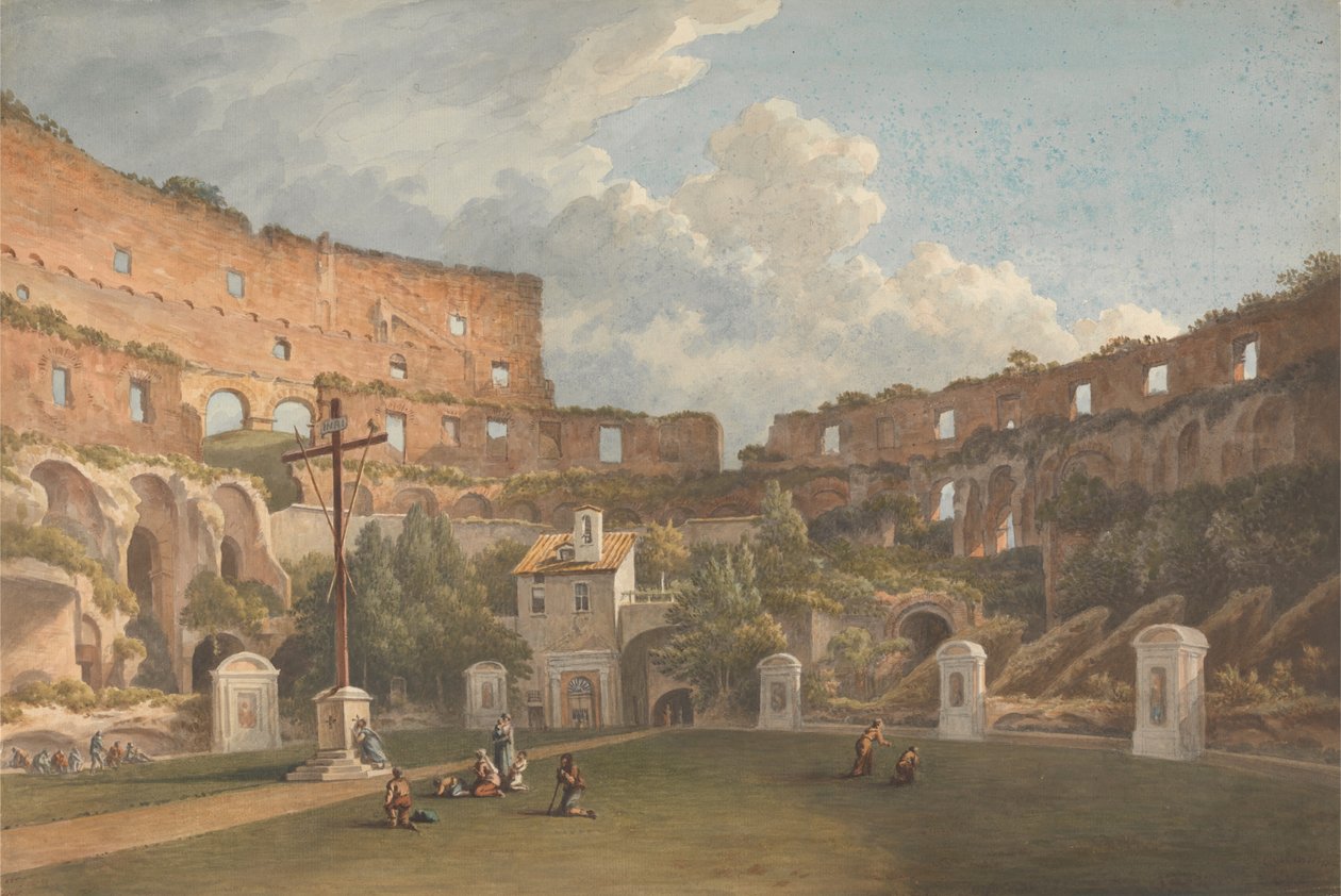 Et interiørbilde av Colosseum, Roma av John Warwick Smith