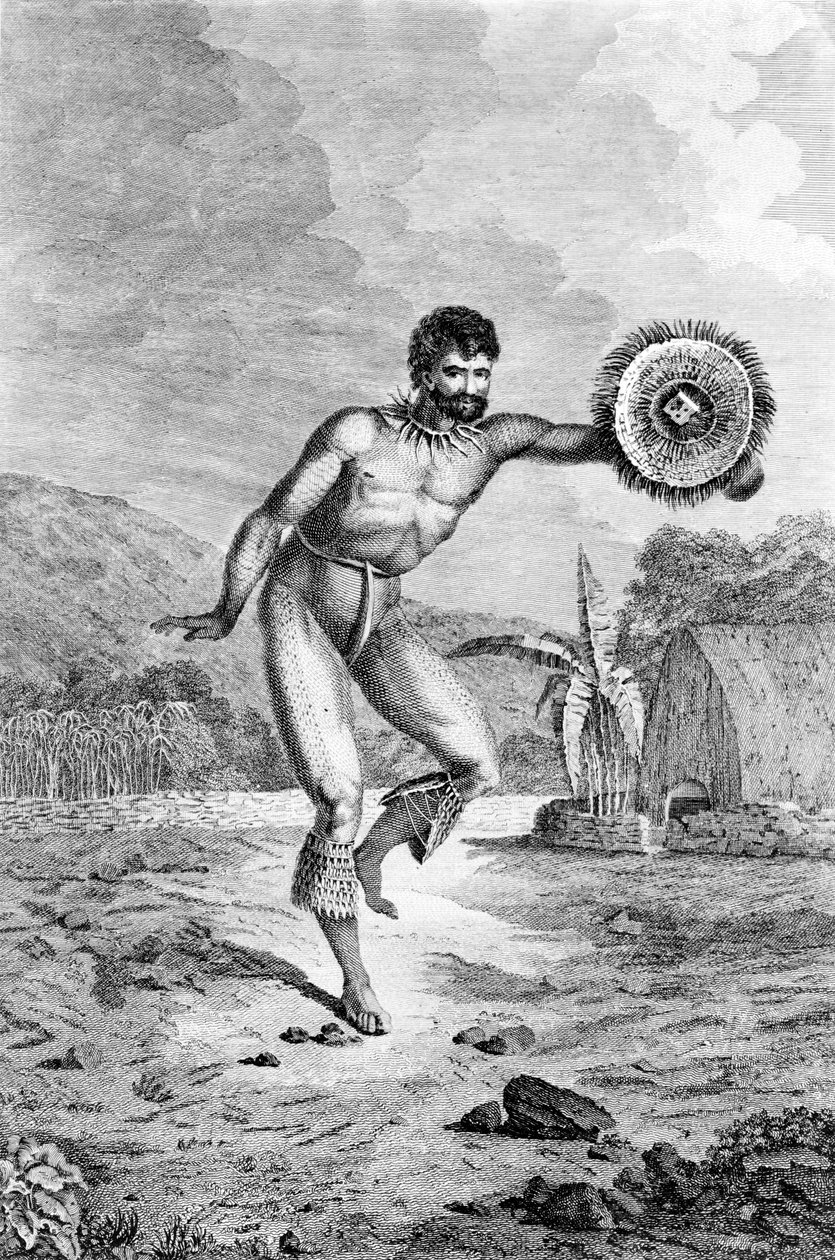 A Man of the Sandwich Islands Dancing, gravert av Myers, ca. 1785 av John Webber