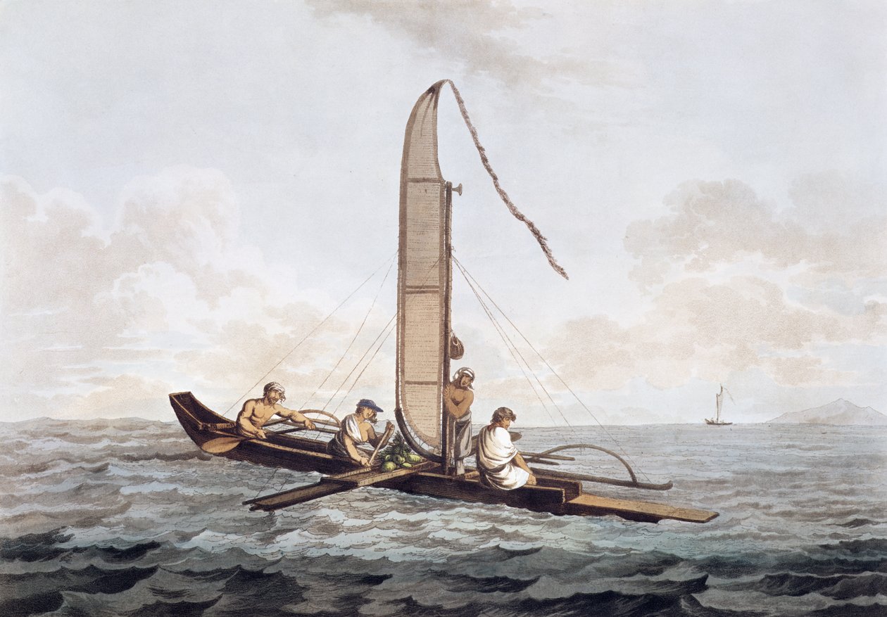 A Sailing Canoe of Otaheite, fra "Views in the South Seas", pub. 1792 av John Webber