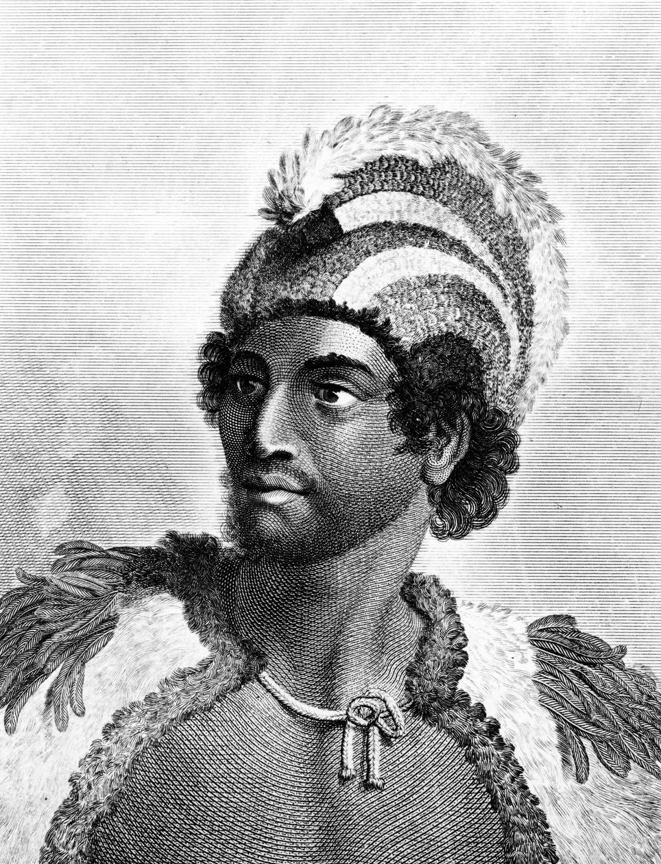 Portrett av Kaneena, en sjef for Sandwichøyene i Nord-Stillehavet, gravert av Ambrose William Warren av John Webber