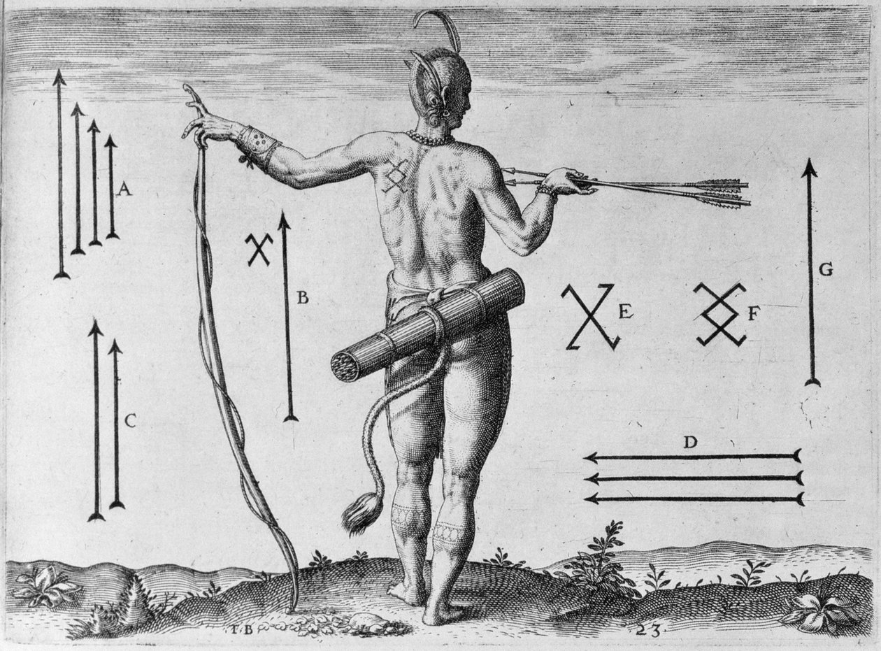 Indiske markeringer, gravert av Theodor de Bry (1528-1598) av John White