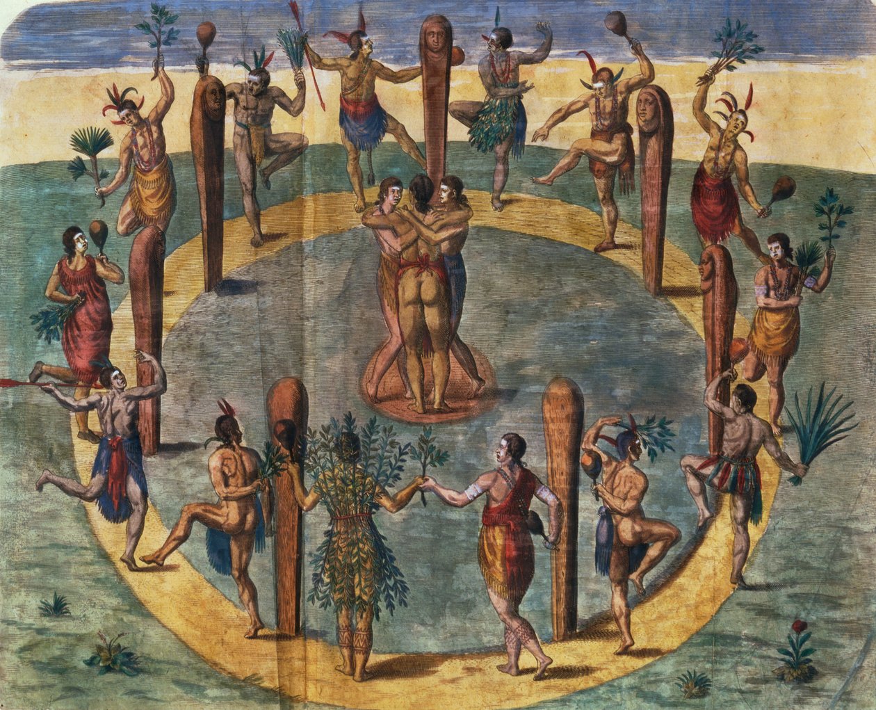 Indisk rituell dans fra landsbyen Secoton, bokillustrasjon, ca. 1570-80 (se 87469) av John White