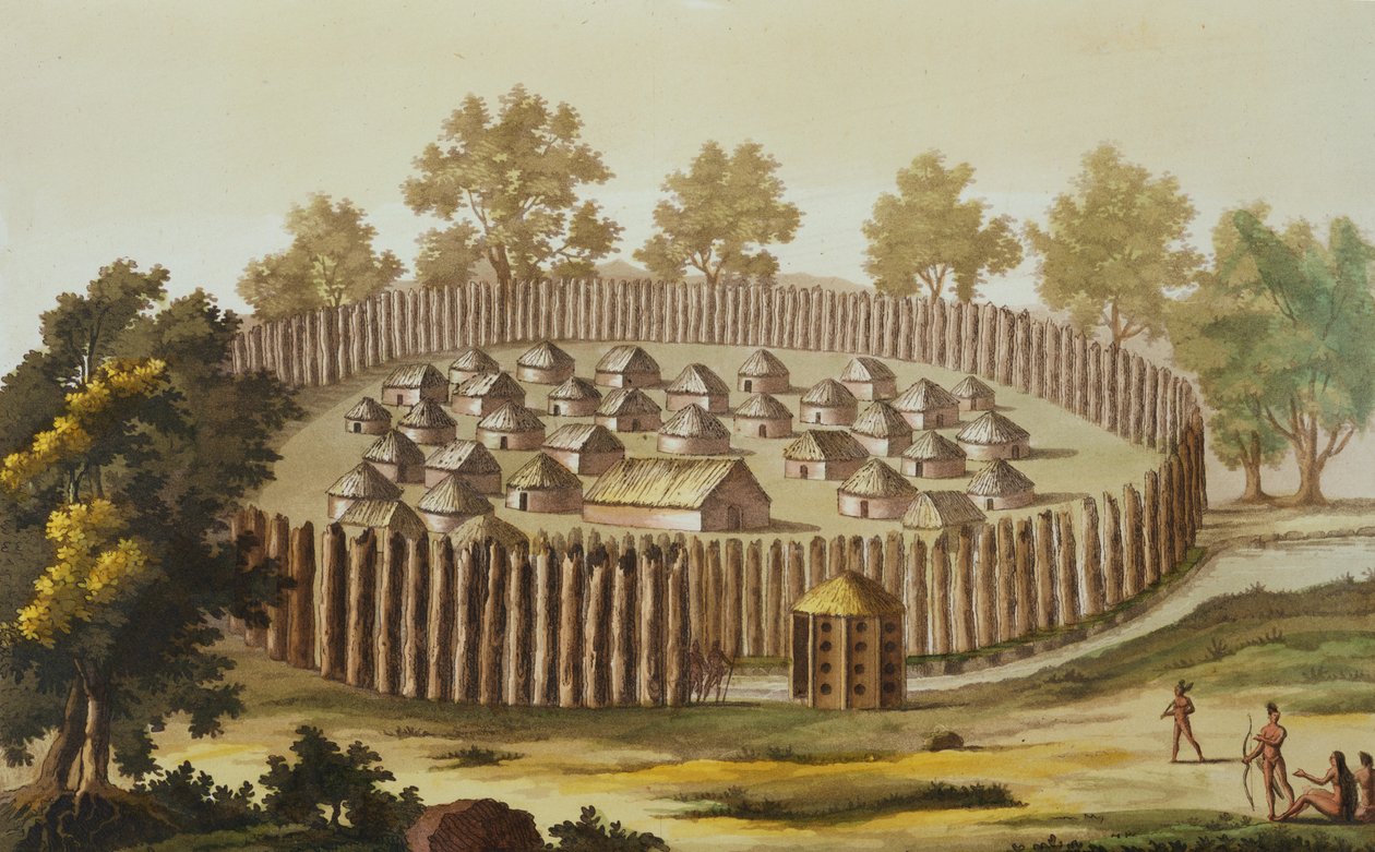 Village of an Indigenous Tribe i Florida, gravert av Gerolamo Fumagalli av John White