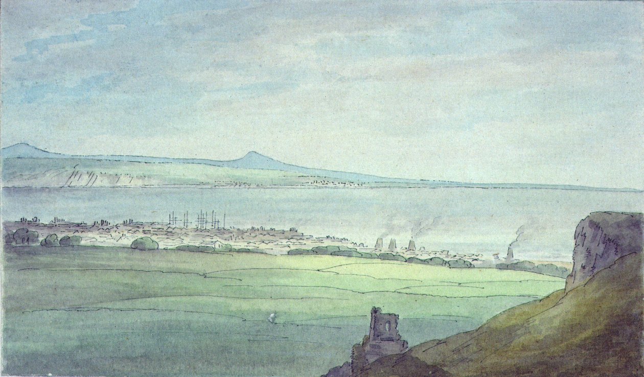 Leith, med Kirkaldy på kysten av Fifeshire (akvarell) av John White Abbott