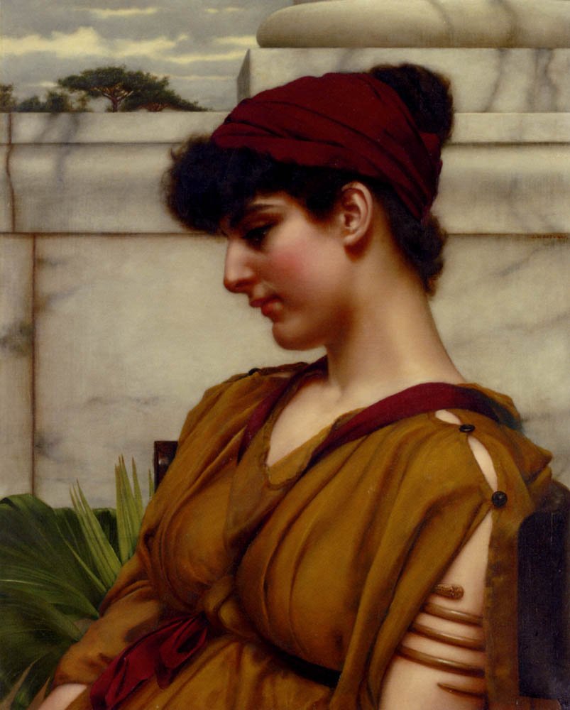 En klassisk skjønnhet i profil av John William Godward
