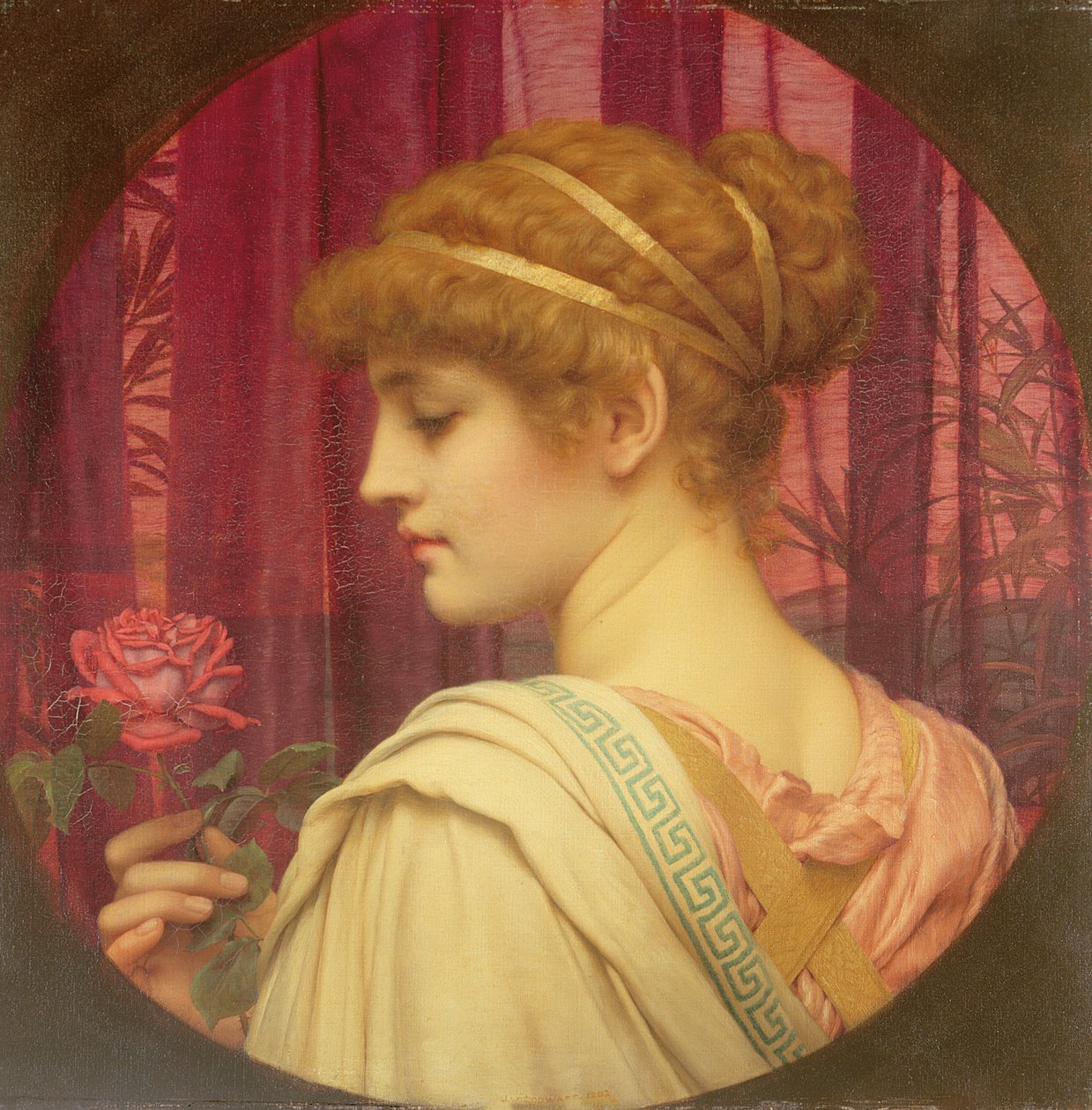 Jente med rød rose av John William Godward
