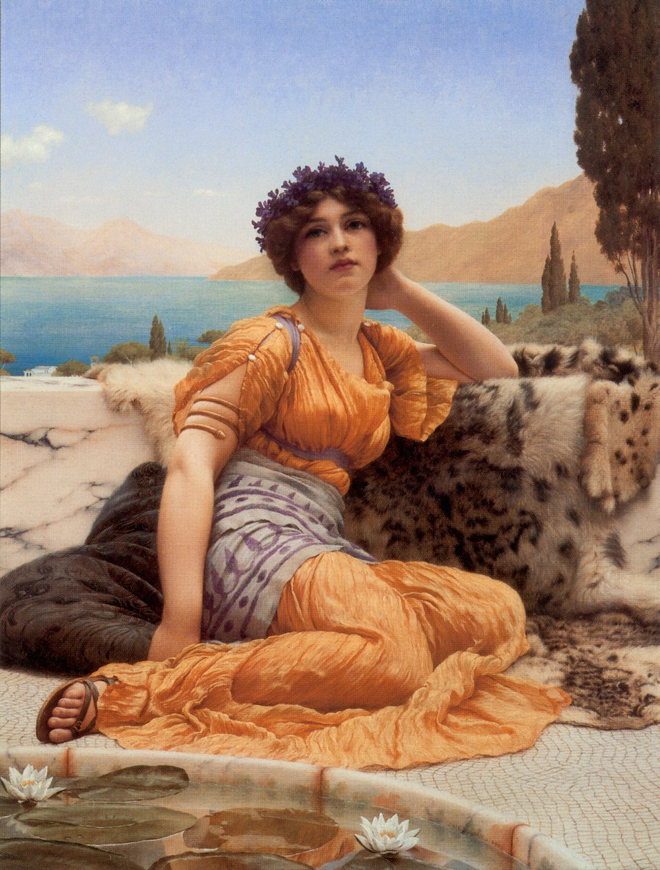 Med fioler kranset og kappe av safranhue av John William Godward