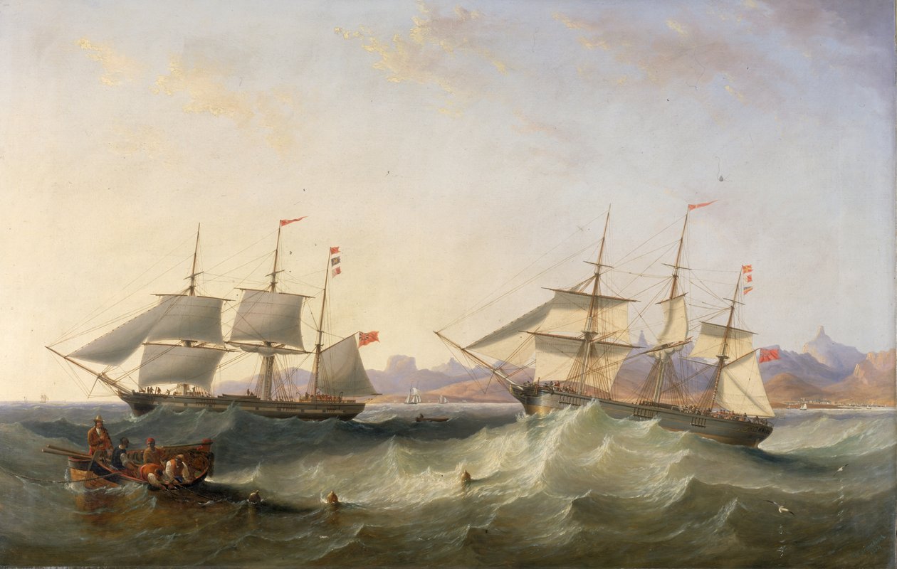 En Clipper og en East Indiaman forlater havnen av John Wilson Carmichael
