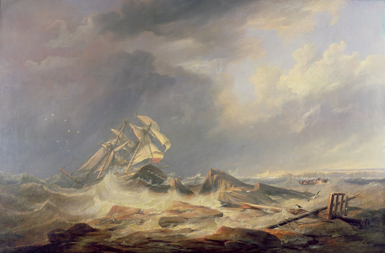 En skonner kjørt mot steiner av John Wilson Carmichael