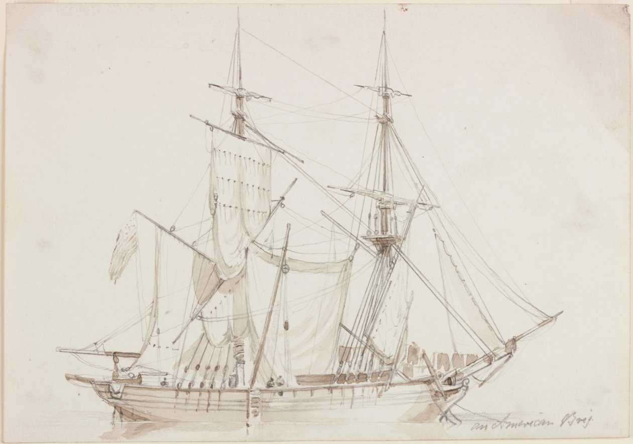 An American Brig (blyant og akvarell på papir) av John Wilson Carmichael