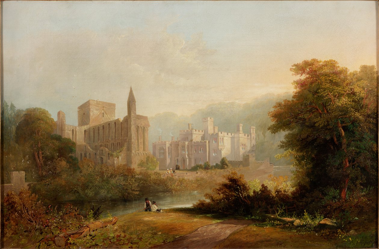 Brinkburn Grange og ruinene av Brinkburn Priory, 1834 av John Wilson Carmichael