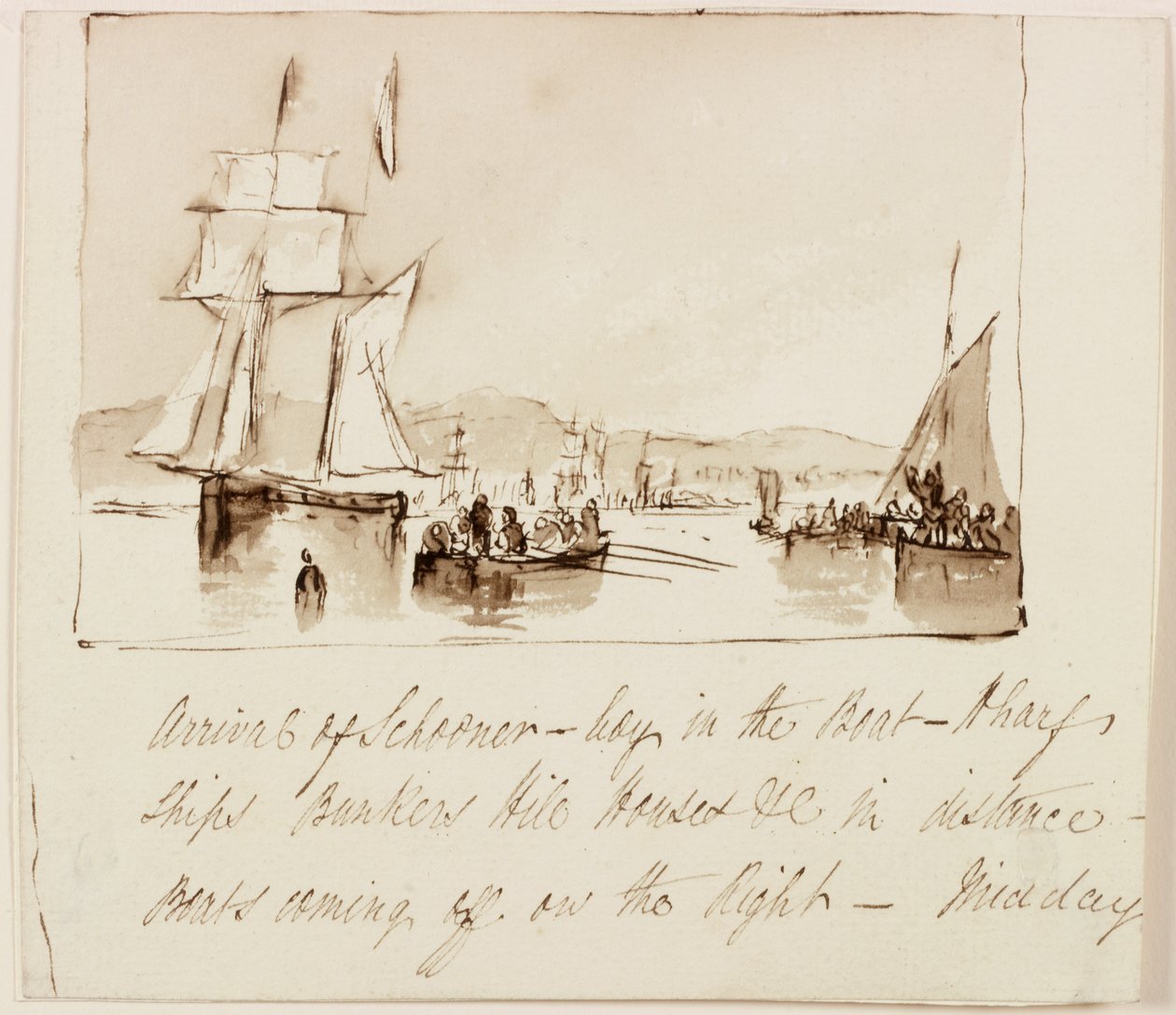 Komposisjonsstudie for et havlandskap (blekk (vask) og penn og blekk på papir) av John Wilson Carmichael
