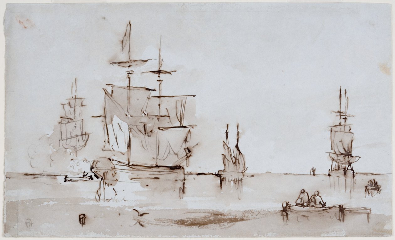 Komposisjonsstudie for et havlandskap (blekk (vask)) av John Wilson Carmichael