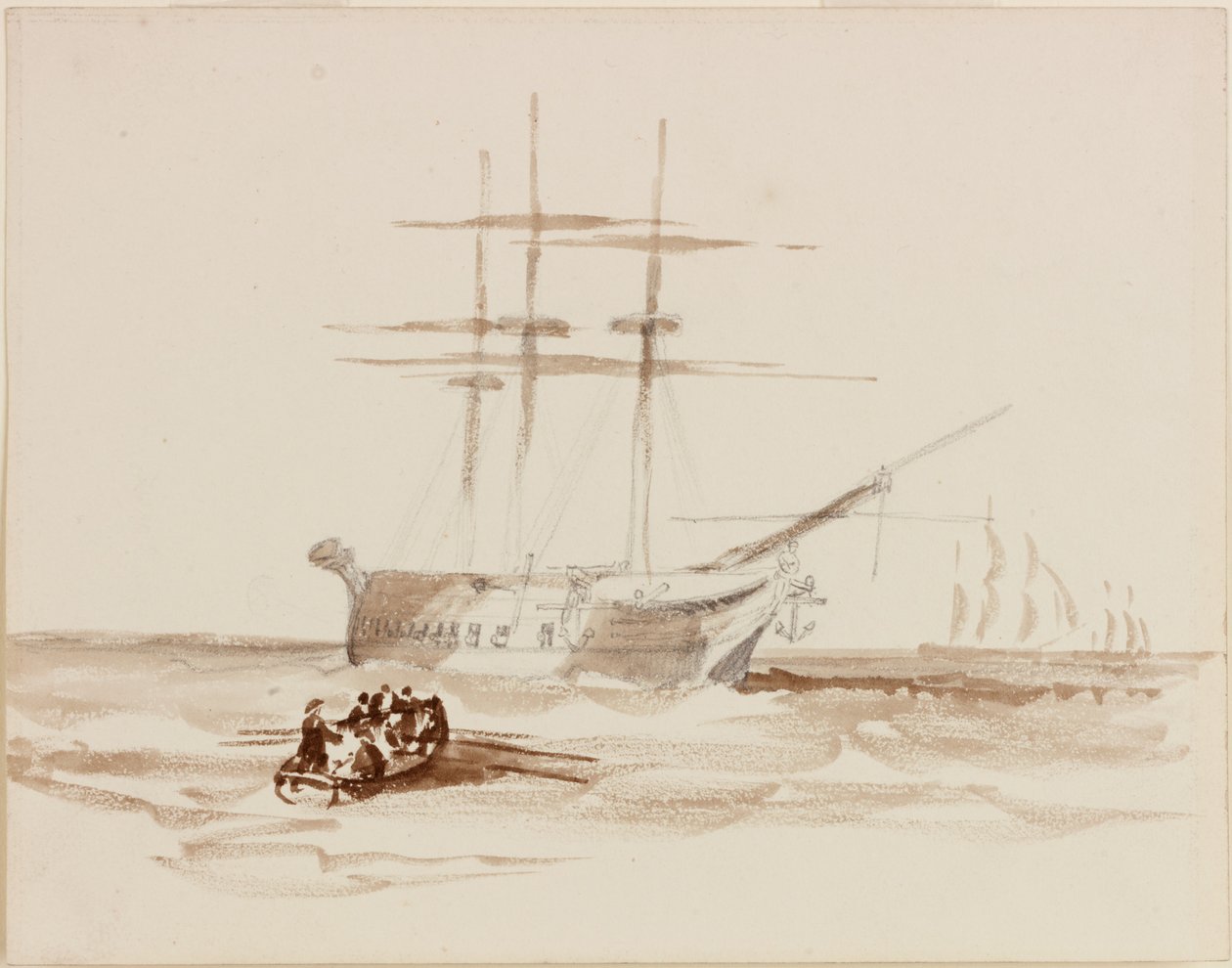Komposisjonsstudie for et havlandskap (blyant og akvarell på papir) av John Wilson Carmichael