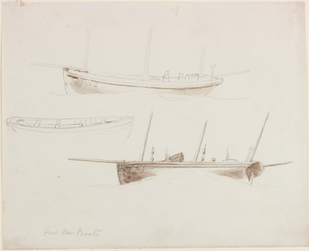 Five Men Boats (blyant og akvarell (monokrom) på papir) av John Wilson Carmichael