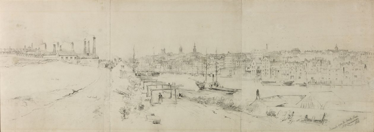 Newcastle fra South Shore (blyant på papir (seks stykker på papir)) av John Wilson Carmichael