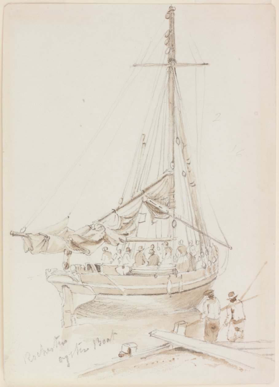 Rochester Oyster Boat (blekk (brun) og blyant på papir) av John Wilson Carmichael