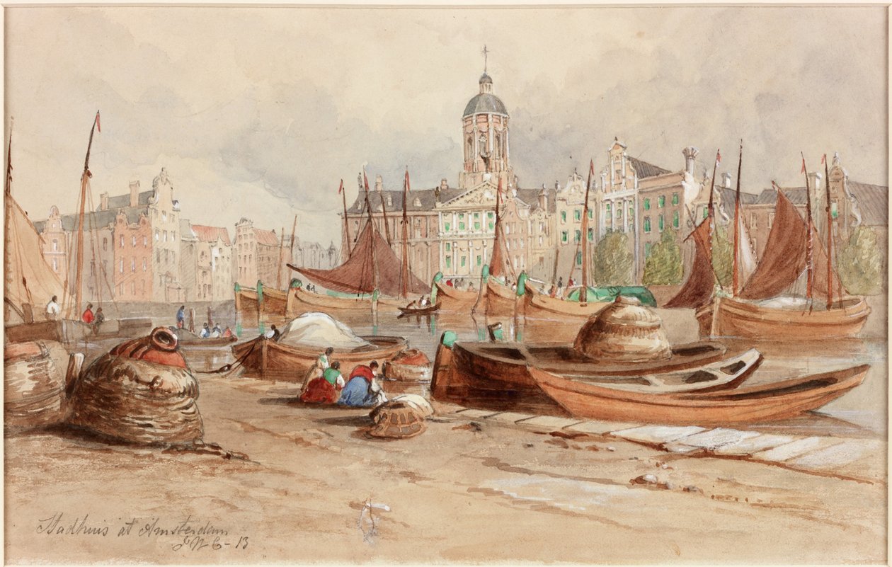Stadhuis i Amsterdam (blyant og akvarell på papir) av John Wilson Carmichael