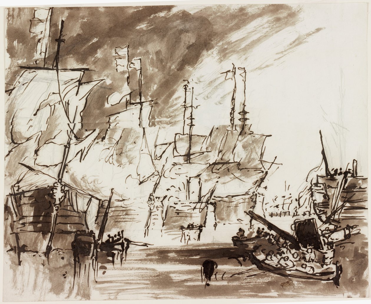 Study for a Painting of the Battle of Cape St Vincent (blekk (vask) og penn og blekk og blyant på papir) av John Wilson Carmichael