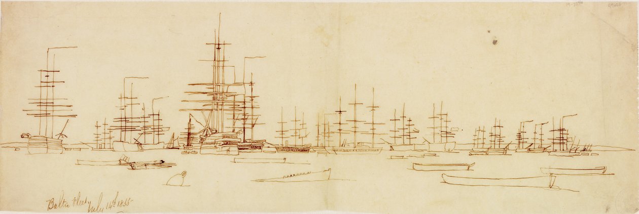 Den baltiske flåten 14. juli 1855 (penn og blekk på papir (sporing)) av John Wilson Carmichael