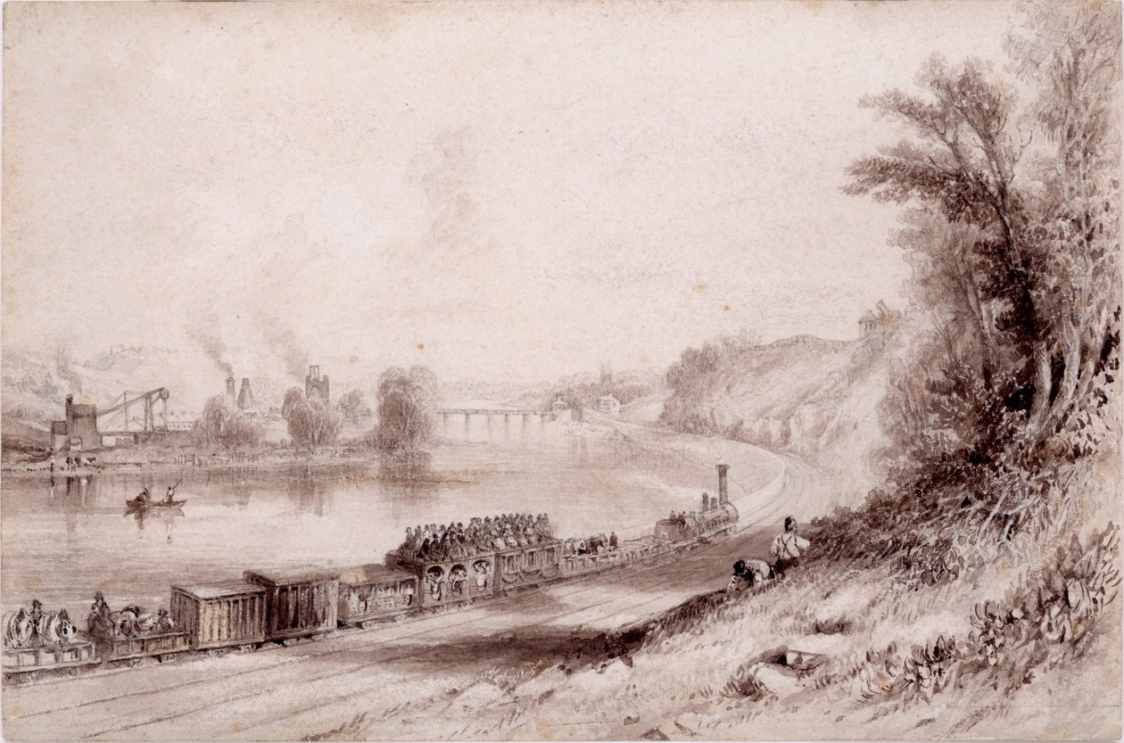 The River Wall at Wylam Scars (wc og blekk på papir) av John Wilson Carmichael