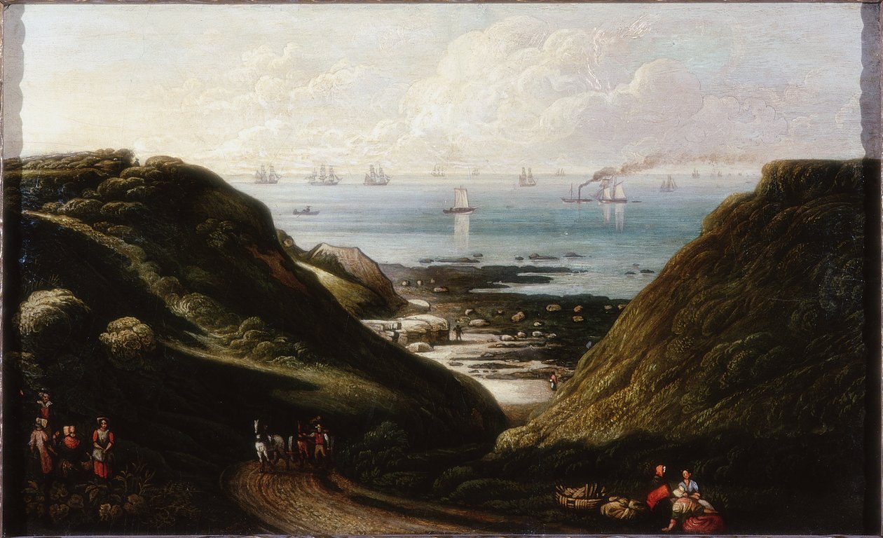 Coast Scene (olje og blyant om bord) av John Wilson Ewbank
