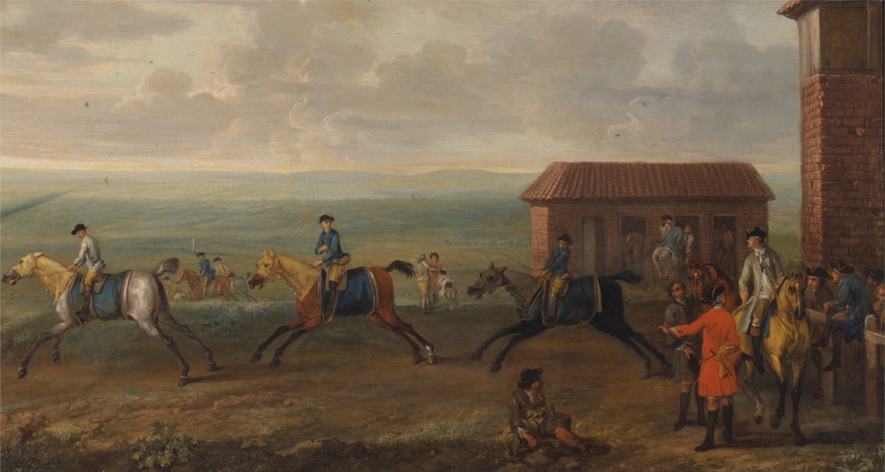 Lord Portmore ser på racerhester på trening på Newmarket Heath av John Wootton