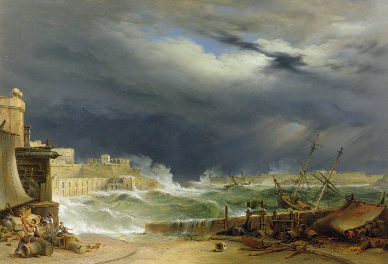 Storm, Malta, 1850 av John or Giovanni Schranz