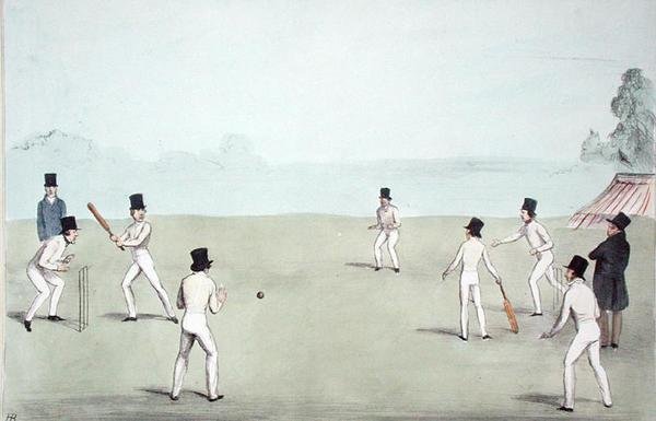 Vacation Amusement, nr. 3 (Cricket - A Long Innings) (HB Sketches No. 653) publisert 3. oktober 1840 (litho-farge) av John  Doyle