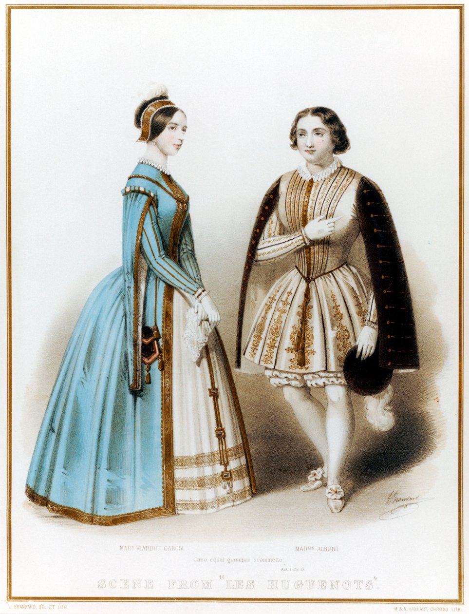 Pauline Viardot-Garcia , fransk mezzosopran og komponist av spansk fødsel, & Marietta Alboni , italiensk kontralto, i akt I, scene 9 av Meyerbeers Les Huguenots av John (after) Brandard