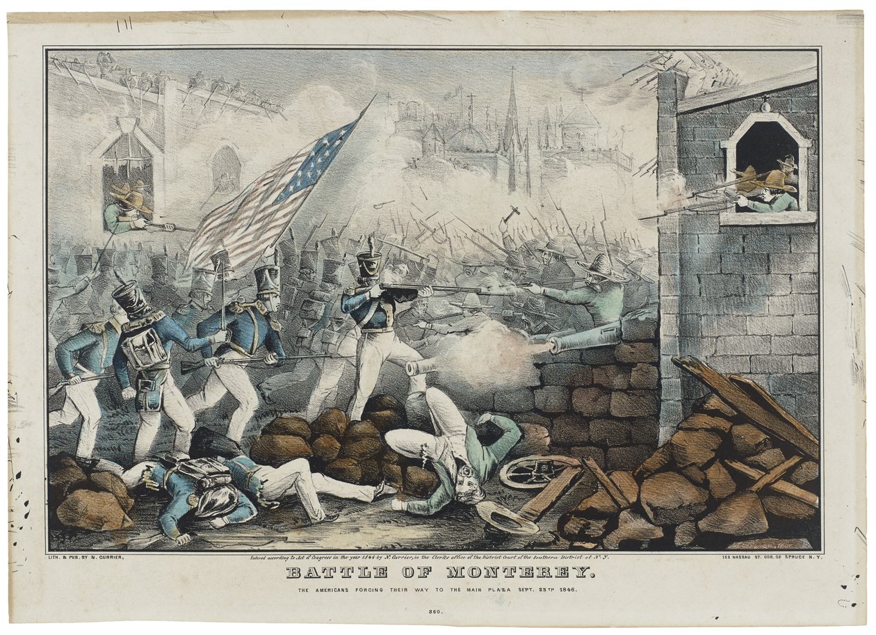 Slaget ved Monterey 7. juli 1846, litho av Nathaniel Currier (1813–88) av John (after) Cameron