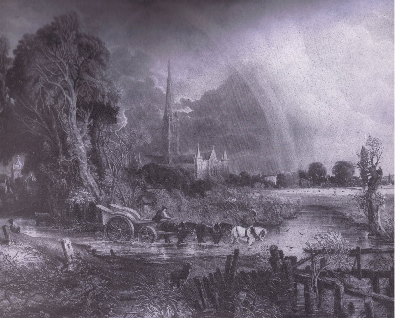 Salisbury Cathedral fra engene, Bibbys Annual av John (after) Constable