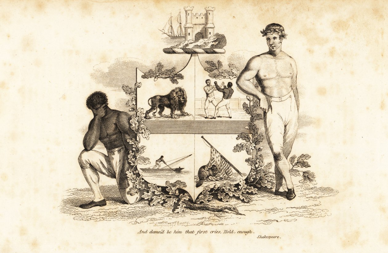 Våpenskjoldet til Tom Cribb, engelsk bokser med bare knoker 1781–1848 av John (after) Emery