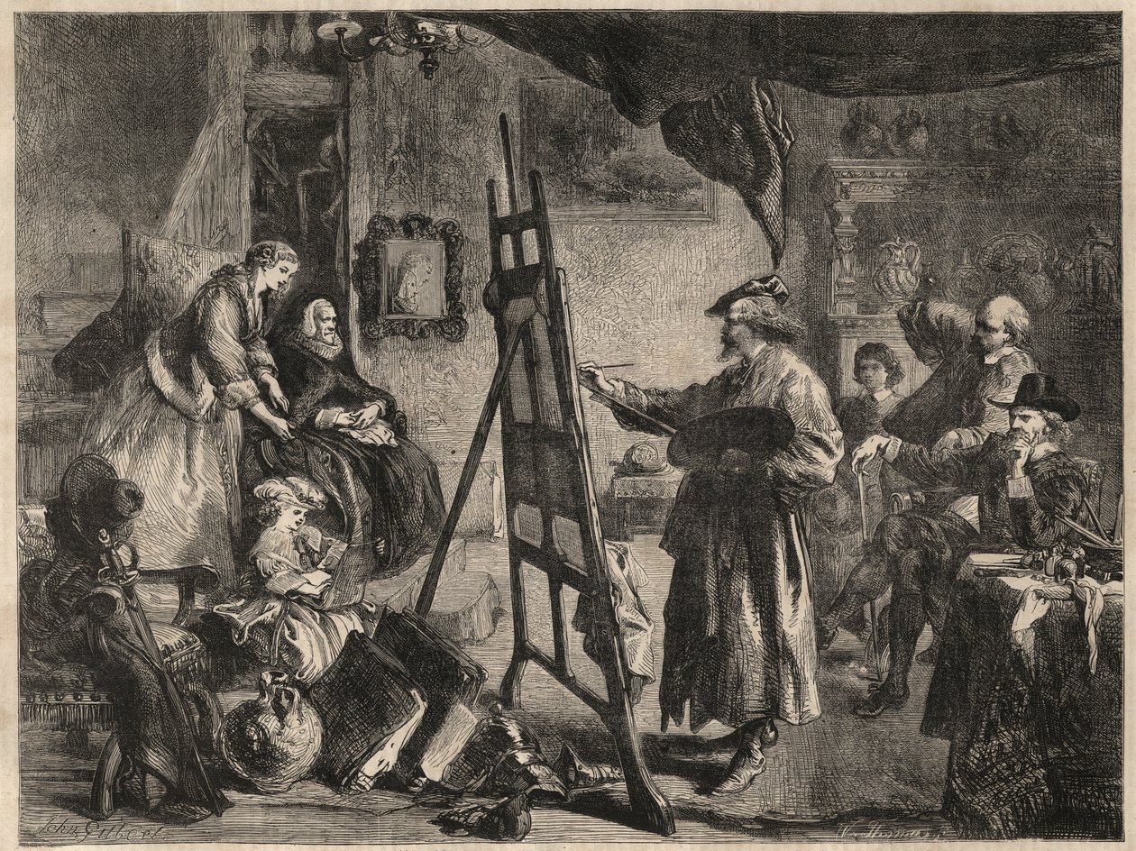 THE STUDIO OF REMBRANDT - gravering etter maling av J. Gilbert - l