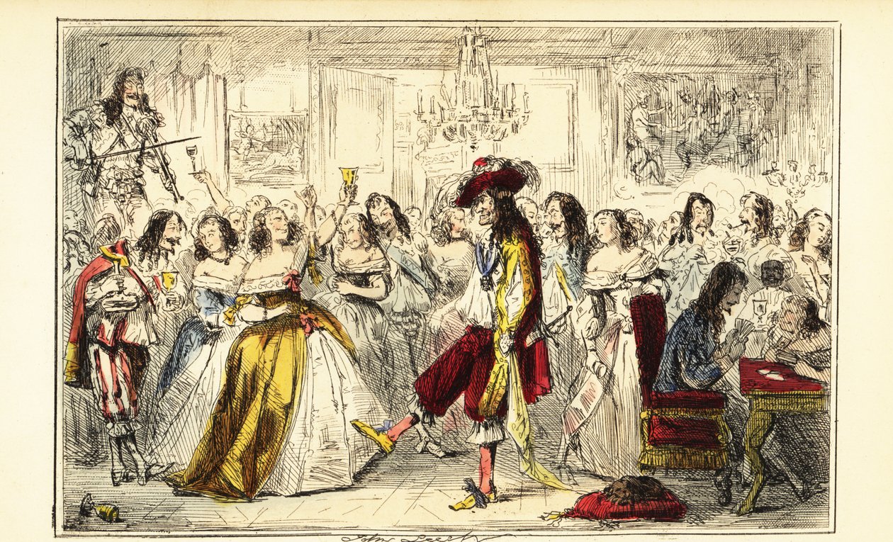 Kong Charles II på en dansefest under restaureringen, rundt 1660 av John (after) Leech