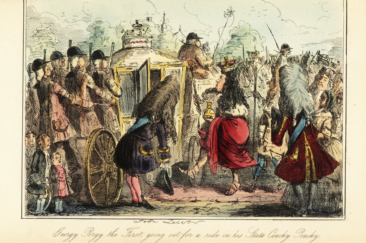 Kong George I av England går ombord på den kongelige bussen til Osnabruck natt til hans død, 22. juni 1727 av John (after) Leech