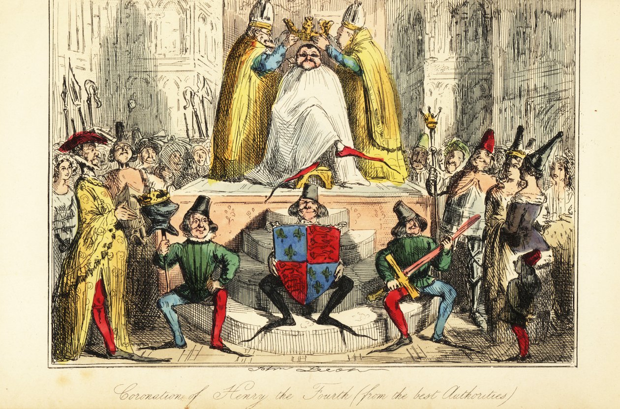 Kroningen av kong Henry IV av England med en enorm krone av John (after) Leech