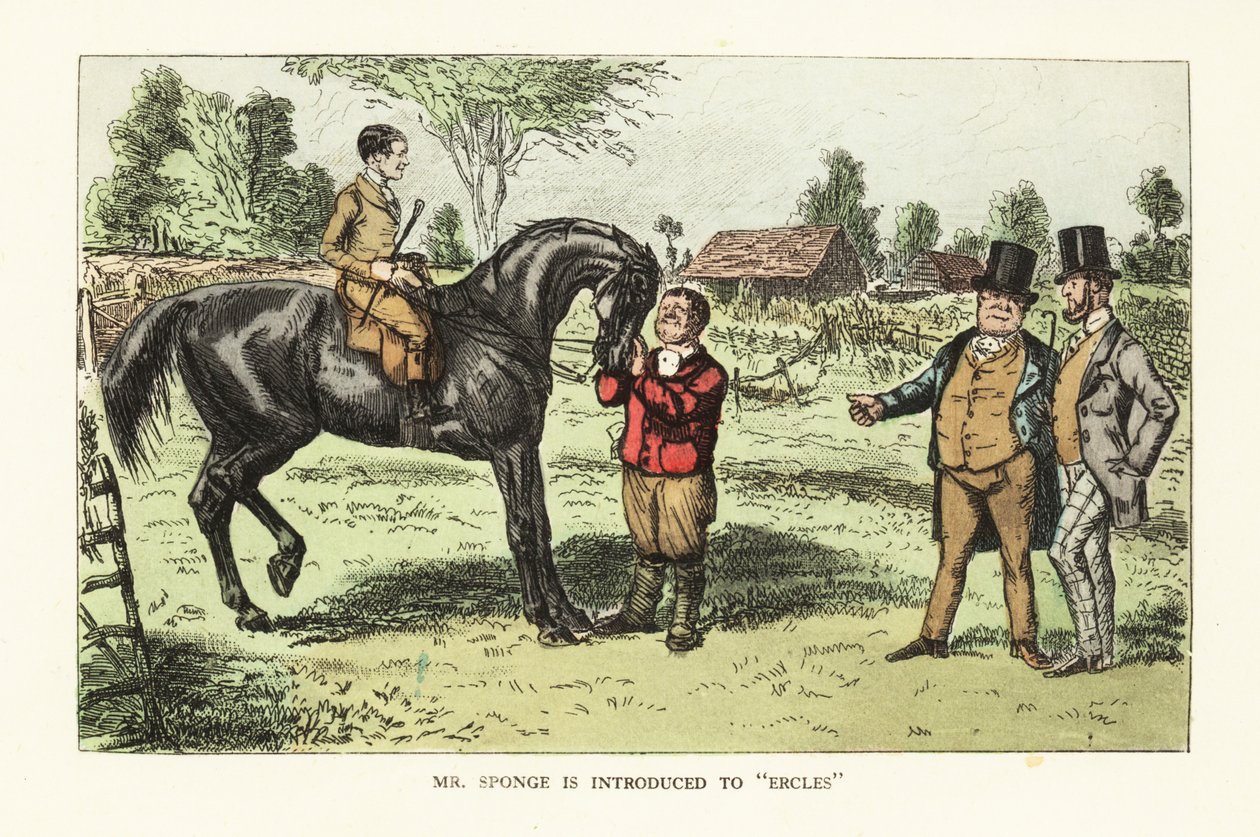 To engelske herrer vurderer en hest i en paddock av John (after) Leech