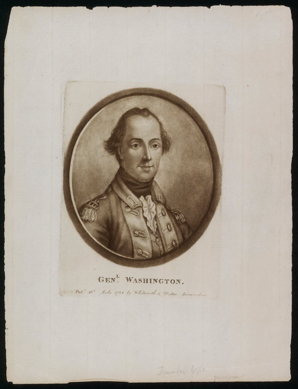 Portrett av general [George] Washington (gravering) av John (after) Trumbull