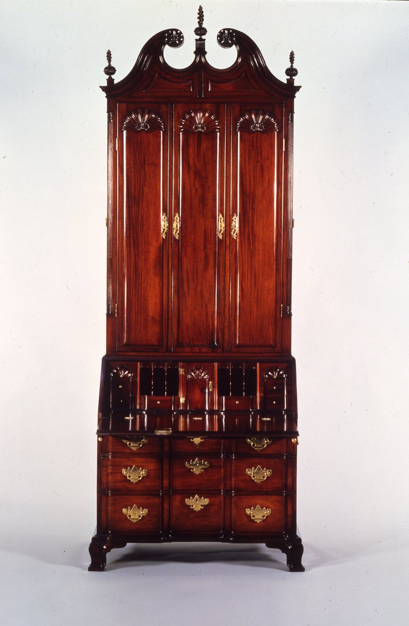 Nicholas Brown Chippendale blokk-og-skall skrivebord og bokhylle, ca. 1760-70 (mahogni) av John (attr. to) Goddard