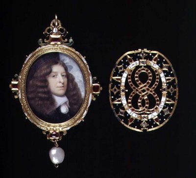 No.3863 Miniatyr av en ukjent mann, i gull og juvelbelagt ramme og omslag, ca. 1660 (vellum) av John (attr. to) Hoskins