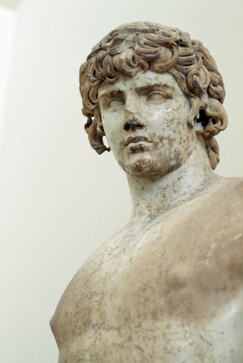 Antinøs, parisk marmorstatue, fra tempelet til Apollo i Delphi, Hellas, romersk sivilisasjon, 2. århundre e.Kr., detalj av Walter Charles Mills