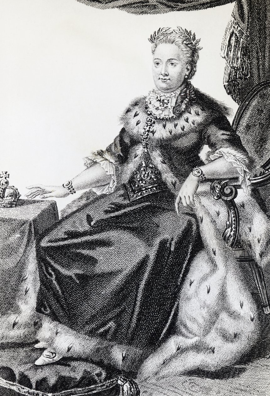 Catherine II, født Sophie Friederike Auguste (1729-1796), keiserinne av Russland, gravering av Walter Charles Mills