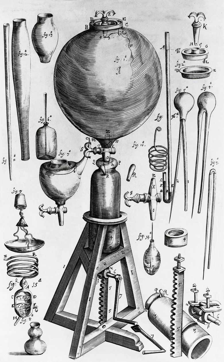 Nye fysisk-mekaniske lufteksperimenter, av Robert Boyle (1627-1691), gravering av Walter Charles Mills