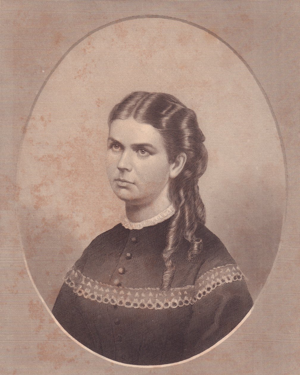 Portrett av Ada Kinsman (1845-1871), kone til pastor Edward Archibald Wanless, gravering av FE Jones, rundt 1870 av Walter Charles Mills