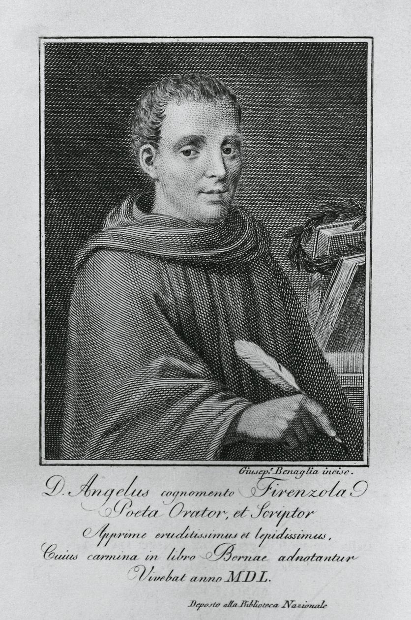 Portrett av Agnolo Firenzuola (1493-1543), italiensk forfatter og humanist, gravering av Giuseppe Benaglia (ca 1796-ca 1830) av Walter Charles Mills